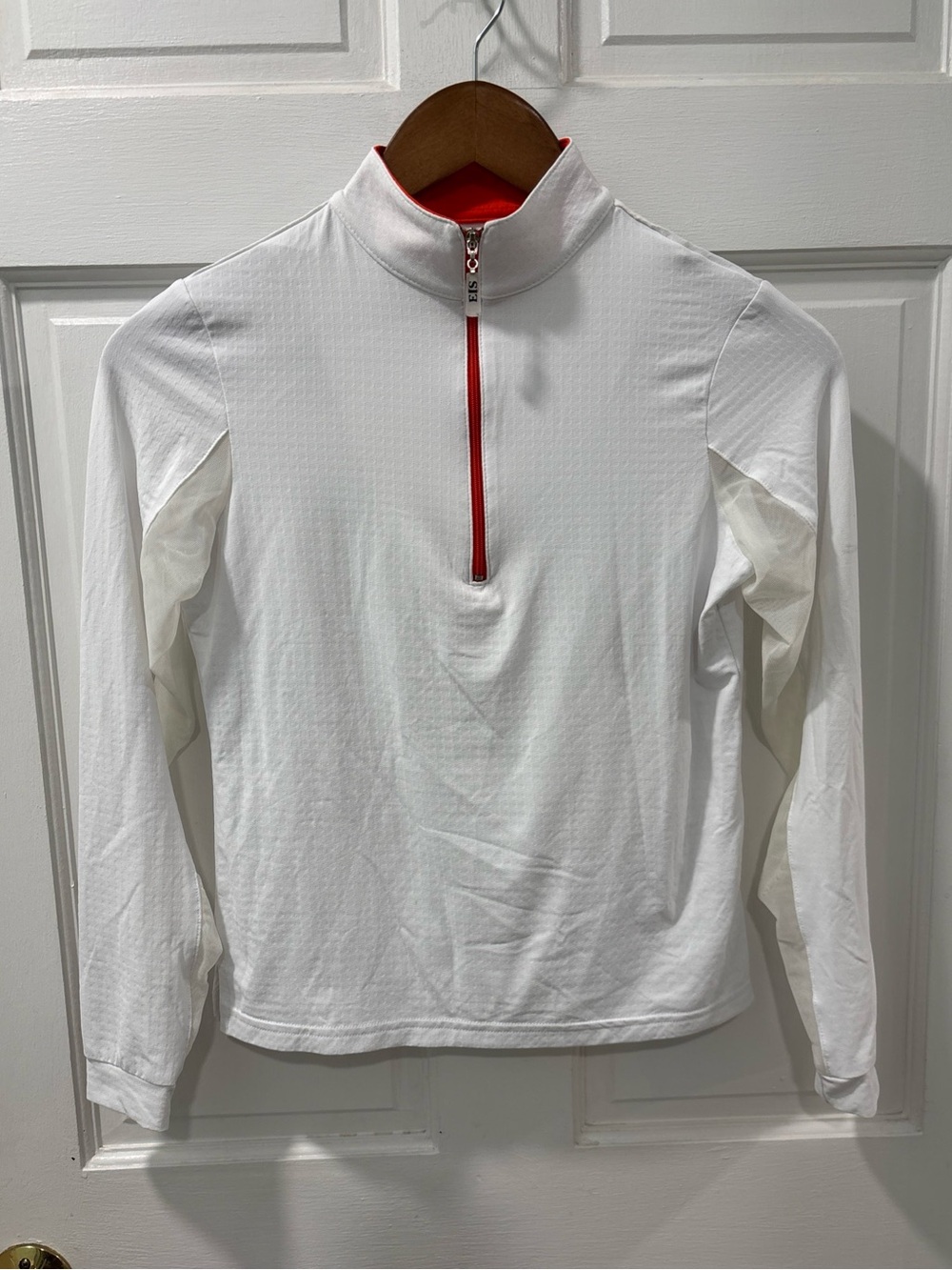EIS Equestrian 1/4 Zip Sun Protection Long Sleeve Shirt Size XS White/Orange EUC